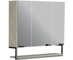 Armoire de salle de bain FAKTORY 3 portes miroir 80 cm avec étagère suspendue béton minéral