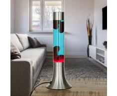 Lampe à Lave YVONNE au design rétro argenté avec liquide azur et cire rose Ø13cm H:38 cm E14