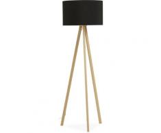 TRIVET - Lampe de Sol Design avec Pieds en Bois Naturel - Noir - Noir