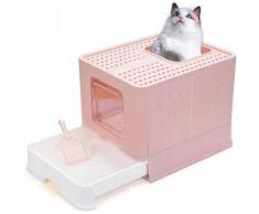 Bac à litière pour chat, à capuchon avec rabat de porte et trappe de sortie, toilettes pliables,