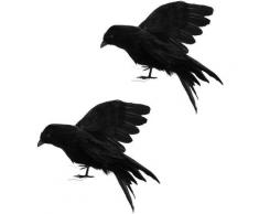 Betterlife - 2pièces Halloween Plume Corbeau Corbeau décoration Oiseaux artificiels Faux Corbeaux