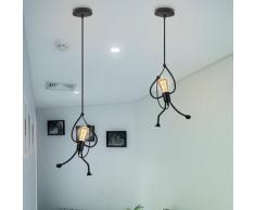 Lot de 2 Lustre Suspension Créatif Industriel Plafonnier Design Gens E27 pour Chambre d'enfant Noir