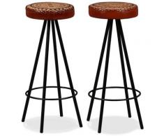 Tabouret de bar 2 pcs Cuir veritable et toile