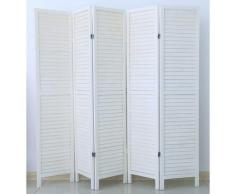 Paravent persienne de 5 pans en bois, coloris blanc - Dim : H170 x L200cm