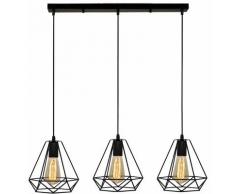 Suspension Industrielle Vintage Cage Dimant, Lampe de Plafond Barre 3 Luminaire Métal Lustre