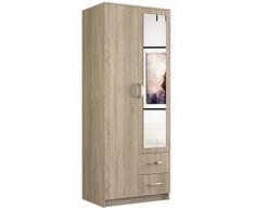 ROMA - Armoire compacte chambre bureau - Penderie multifonctions - 2 portes - Miroir - 2 tiroirs