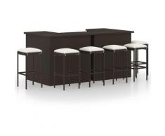 Vidaxl - Meuble de bar de jardin 8 pcs et coussins Résine tressée Marron