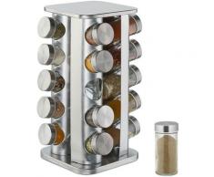 Tourniquet à épices, avec 20 pots, étagère rotative à 360°, inox, verre, H x D 34 x 19 cm,