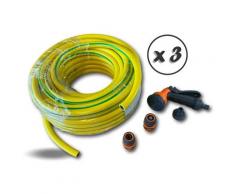 Tuyaux d'arrosage | Anti UV | 4 couches - Quantité x 3 - Lg 50 m - Ø 15 mm + kit douchette
