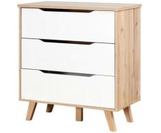 FINLANDEK Commode de chambre VANKKA scandinave décor chene et blanc mat + pieds en bois massif - L