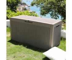 Coffre de jardin exterieur 380L Gris Effet Tressé - Caisse de rangement en plastique - Coffre de
