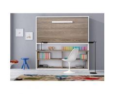 Lit escamotable 90x190 cm avec bureau et étagères Laura - Structure Blanche - Façade Pistache