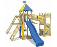 WICKEY Aire de jeux Portique bois Smart Legend 150 avec balançoire et toboggan bleu Maison enfant