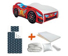 Bebegavroche - Pack complet Lit enfant Voiture Racing Rouge = Lit+Matelas & Parure+Couette+Oreiller