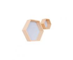 Étagère murale en bois massif présentoir étagère hexagonale en nid d'abeille (grand + petit, bleu)