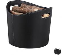 Relaxdays - Panier à bûches L, Range bois de cheminée, Porte-revues porte-journaux similicuir, noir