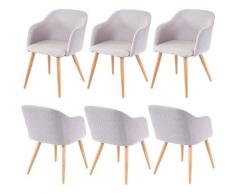 6x chaise de salle à manger HHG-190, chaise de cuisine, design rétro, accoudoirs, tissu ~ gris