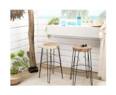 Macabane - Lot de 2 tabourets de bar bois rond nature Mungur pieds métal - Bois Naturel