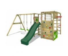 FATMOOSE Aire de jeux Portique bois ActionArena avec balançoire et toboggan vert Échafaudage