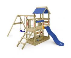 Wickey - Aire de jeux Portique bois TurboFlyer avec balançoire et toboggan bleu Maison enfant