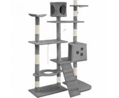 Arbre à chat 167 cm PUNKY Griffoir Tronc + 1 Bol + 2 Souris + 2 Cabanes Gris