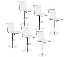 6 ×tabourets de bar réglables avec dossier chaise de bar pour cuisine blanc