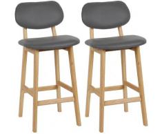 SiFree®Tabouret de Bar Lot de 2,Tabouret de Cuisine Design en Cuir Artificiel et Bois?GRIS