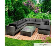 Salon de jardin 6 personnes, rotin tressé alu, LUXUS gris très fin et élégant, confortable,