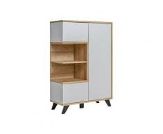 Vitrine basse collection CORDOBA 3 portes avec 2 niches apparentes. Coloris gris et bois. Meuble