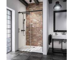 Schulte - Porte de douche coulissante en niche, verre 6 mm anticalcaire, style atelier industriel,