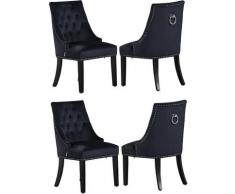 WINDSOR - Lot de 4 Chaises Capitonnées en Velours Noir - Style Classique & Design - Pieds en Bois
