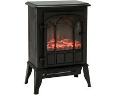 Homcom - Cheminée électrique poêle style rétro 1000-2000 W simulation flammes LED porte noir - Noir