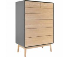 Meubletmoi - Chiffonnier 6 tiroirs gris et bois de chêne clair - FLIT 7391 - Gris