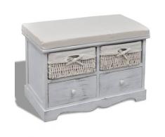 True Deal - Banc de rangement Blanc 62x33x42 cm Bois de paulownia