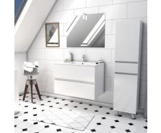 Ensemble Meuble de salle de bain blanc 80cm suspendu a 2 tiroirs + vasque ceramique blanche +