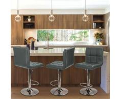 4 x Tabourets de bar avec dossier pivotants en faux cuir Hauteur réglable Gris