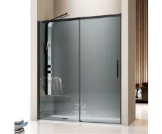 Kassandra - Paroi de douche fixe + Porte coulissante LUNA profil noir mat verre fumé 165 cm Sans