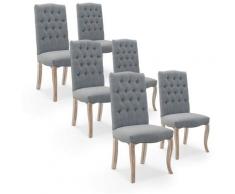Lot de 6 chaises capitonnées Jade tissu gris