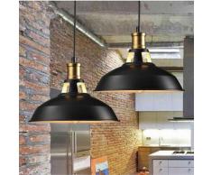 Lot de 2 Lustre Suspension Industrielle Vintage E27 LED Lampe Plafonniers Retro Abat-jour pour
