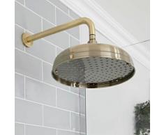 Hudson Reed Elizabeth - Pommeau de douche pluie rond fixe rétro 30 cm avec bras mural - Or brossé