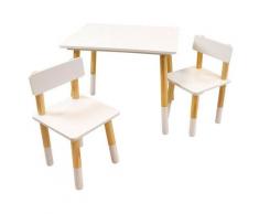 SCANDIWOOD TABLE H.48 X L.59 X P.50 CMAVEC 2CHAISES H.49 XL.28XP.28 CMEN BOISPOUR ENFANT - Blanc