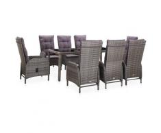 Salon de jardin 9 pcs Résine tressée et verre trempé Gris - True Deal