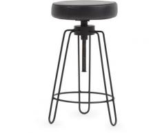 Tabouret réglable assise en cuir noir