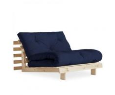 Fauteuil convertible futon ROOTS pin naturel coloris bleu marine couchage 90 x 200 cm. - bleu