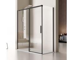 Kassandra - Paroi de douche fixe + Porte coulissante LUNA profil noir mat 100 cm Paroi latérale :