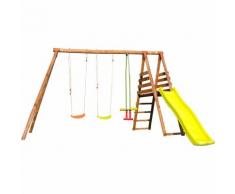 Portique en bois avec plateforme 3 agrès et toboggan - Ancolie