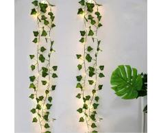 Lierre Artificiel, 2M Feuille Guirlande Lumineuse, Plantes Artificielles avec 20 LED et Vert
