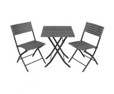 Salon de jardin TREVI Résine tressée 2 Personnes, 2 Chaises et 1 Table pliantes Gris - gris