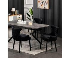 Life Interiors - OXFORD - Lot de 4 Chaises Capitonnées en Velours Noir - Style Contemporain - Pieds