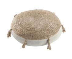 Coussin de sol en jute et pompons Beige Diamètre 45 cm - Beige